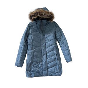 Marmot Down Varma Faux Fur Hooded Long Jacket Women’s Storm Cloud Size Large